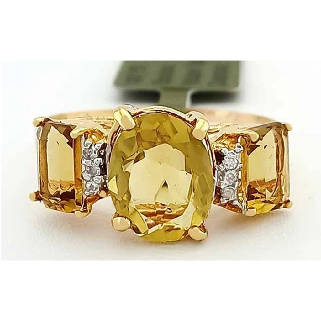 Genuine 3.84 Cts Yellow Topaz & Diamond Ring 10k Gold